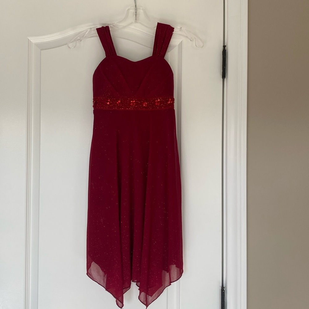 Empire Waist Red Girls Dress Tea Length